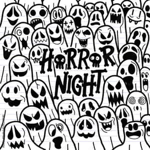 手繪恐怖鬼魂在橫線紙上，帶有 horror night 文字。 — 幽靈 壁紙