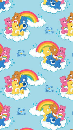Care Bears 在雲端上與彩虹的歡樂卡通圖案。
