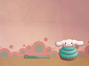 Cinnamoroll 兔子角色坐在杯子蛋糕上，背景為粉彩色。