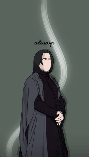 穿著黑色長袍的石內卜，上方有發光漩渦和「always」這個詞。