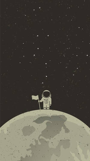 孤獨的太空人在月球上於星空下插旗。 — 唯美月亮動圖 壁紙