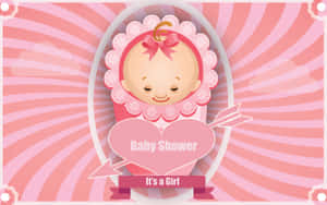 粉紅色卡通女嬰戴著帽子，附有文字「Baby Shower It's a Girl」。 — BB GIF 壁紙