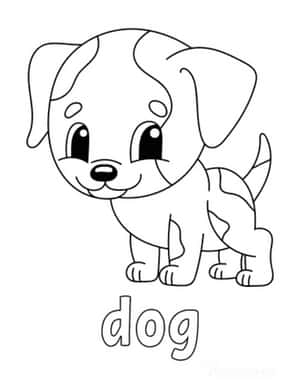 一隻可愛小狗的黑白線條畫，下方有dog字樣。