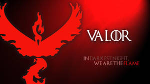 紅色鳳凰標誌，帶有文字VALOR和In Darkest Night We Are The Flame。 — 可愛寵物小精靈 壁紙