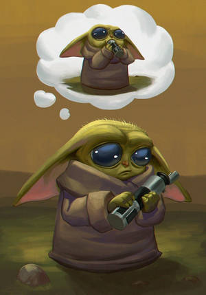 Baby Yoda 拿著爆能槍，夢想著對著咪高峰唱歌。