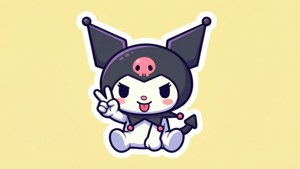 戴黑色帽子的可愛動漫角色伸出舌頭比出和平手勢。