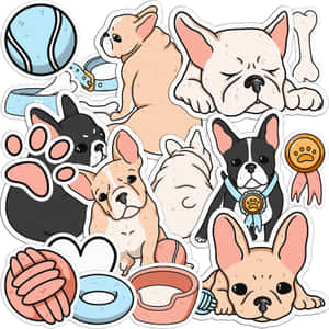 法國鬥牛犬貼紙系列，配有玩具、食物和獎品。 — 可愛狗狗gif 壁紙
