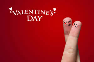 兩隻微笑的手指在紅色背景上觸碰，帶有Valentine's Day文字。