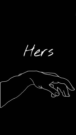 黑色背景上白色輪廓的手，上方有Hers字樣。 — 可愛情侶 GIF 壁紙