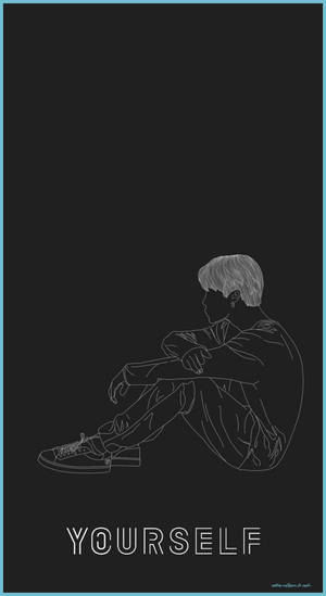 一個人坐在剪影中，下方有 yourself 一詞。 — 美學男孩 壁紙