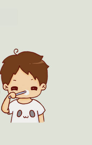 一個卡通男孩用牙膏泡沫刷牙。 — 甜牙 GIF 壁紙