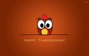 卡通火雞越過線窺視，橙色背景上有 happy thanksgiving 文字