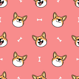 粉紅色背景，帶有重複的卡通柯基臉和白色骨頭。 — 狗 壁紙