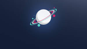 太空中一個帶有彩色環和漂浮球體的白色星球。 — 太空 壁紙