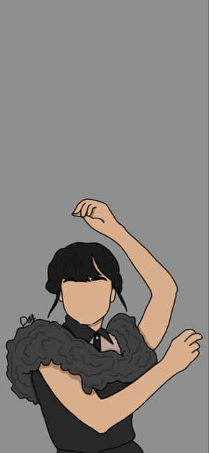穿著黑色服裝、蓬鬆領子的無臉插圖人物舉起一隻手臂。
