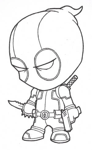 Chibi Deadpool 以黑白線條藝術手持刀和槍。