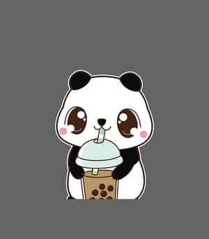 一隻卡通熊貓用吸管拿著一杯珍珠奶茶。 — 熊貓 壁紙