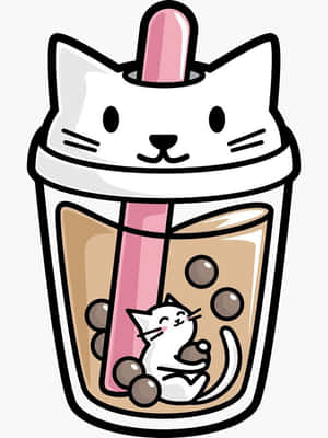 一個卡通貓主題的泡泡茶杯，裡面有一隻小貓。 — 可愛貓咪 壁紙