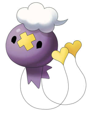 紫色鬼魂，雲朵頭和心形手，開心地揮手。