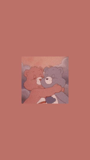 兩隻卡通熊在粉彩粉紅色場景中溫暖地擁抱。 — 可愛情侶 GIF 壁紙