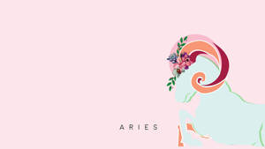 粉彩插圖公羊，頭戴花冠，標有Aries，置於粉紅色背景上。 — 可愛桌面動態圖 壁紙