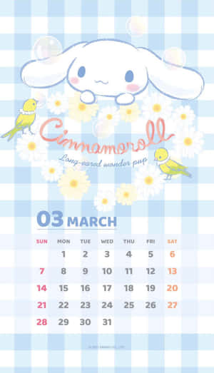 Cinnamoroll兔子被雛菊和泡泡包圍在日曆上。