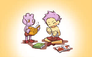 兩個動漫小孩在舒適溫暖的環境中一起看書。