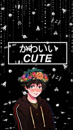 戴著花冠的動漫男孩，周圍有墜落的太空塗鴉。