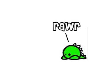 一隻有尖刺的綠色卡通恐龍在白色背景上說「rawr」。