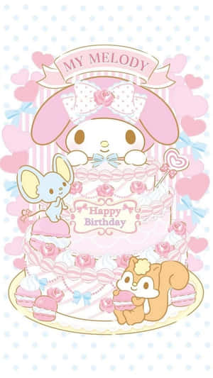 My Melody 和朋友們用一個巨型粉紅色蛋糕慶祝生日。