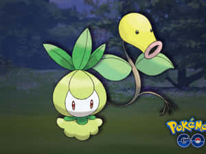 夜晚森林場景中的兩隻寶可夢Bellsprout和Weepinbell。