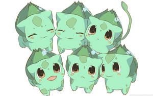 六隻可愛嘅chibi Bulbasaur，有唔同表情同露珠。