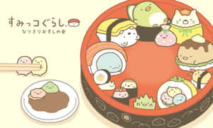 可愛的Sumikko Gurashi角色一起享用壽司餐。 — 生日蛋糕 壁紙