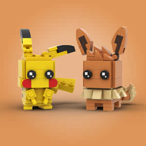 兩個LEGO風格的寶可夢公仔比卡超和伊布站在一起。