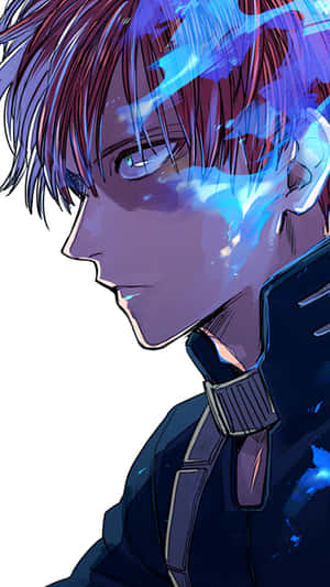 動漫男性角色，紅髮，側面帶有藍色能量效果。 — 我的英雄學院 壁紙