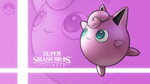 來自Super Smash Bros Ultimate的Jigglypuff，背景為紫色。