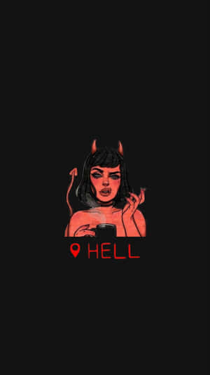 有角的紅色魔鬼女人拿著手機，下方有「HELL」文字。