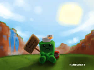 綠色Minecraft爬行者喺峽谷中頭頂鴨仔提供免費擁抱。