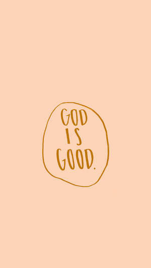蜜桃色背景上圓圈內的手寫短語 god is good。