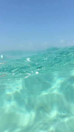 清澈碧綠的海水，帶有陽光反射和藍天