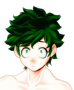 動漫男孩，綠色頭髮和綠色眼睛，看起來很驚訝。
