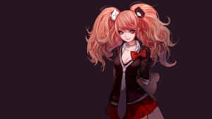 動漫女孩，粉紅色雙馬尾，紅色蝴蝶結，穿著校服微笑。 — 可愛動漫女仔 壁紙
