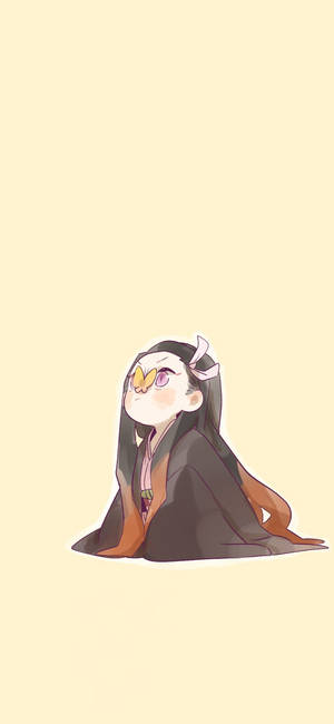 鼻子上有蝴蝶的動漫女孩坐在柔和的黃色背景中