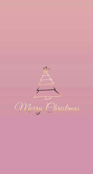 粉紅色漸變壁紙，帶有金色聖誕樹和Merry Christmas文字。