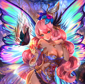 動漫仙子在魔法森林中擁有彩色翅膀
