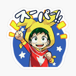 穿著紅色超級英雄服裝的動畫男孩，在星空藍色背景下舉起拳頭大喊超級。