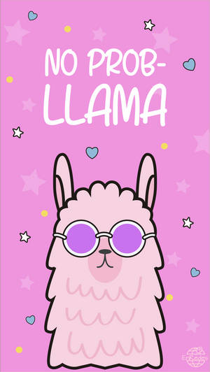 粉紅色卡通羊駝戴太陽眼鏡，配有「no prob llama」文字及星星心形背景。 — 動物 壁紙