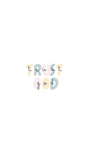 粉彩手寫文字 trust god 在白色背景上。