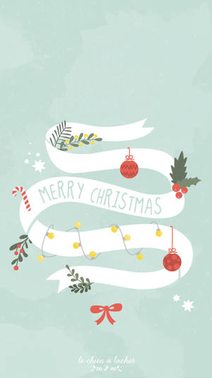 Merry Christmas 絲帶，帶有冬青漿果、拐杖糖和燈光，薄荷背景