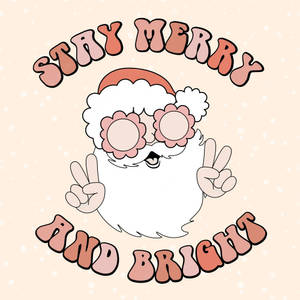 戴著花形太陽眼鏡和和平手勢的聖誕老人，附有「Stay Merry and Bright」文字。 — 聖誕節 壁紙